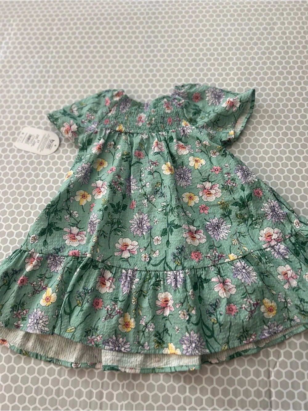 NWT Green Floral Smocked Dress with Pink, Yellow & Purple Flowers Size 3T